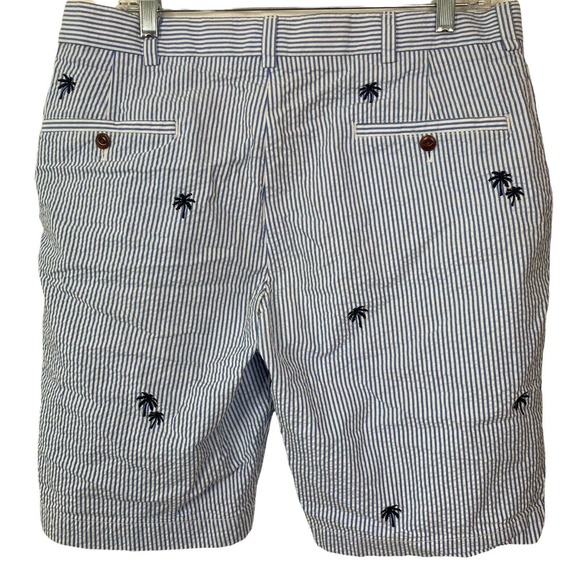 Brooks Brothers Seer Sucker Short Bermuda Hawaiian Striped Palm Tree Blue White - Picture 2 of 8